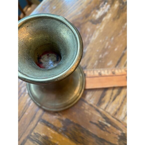 Antique Pair Of Solid Brass Candle Holders Tapered Design Heavyweight Decorative - Picture 9 of 9